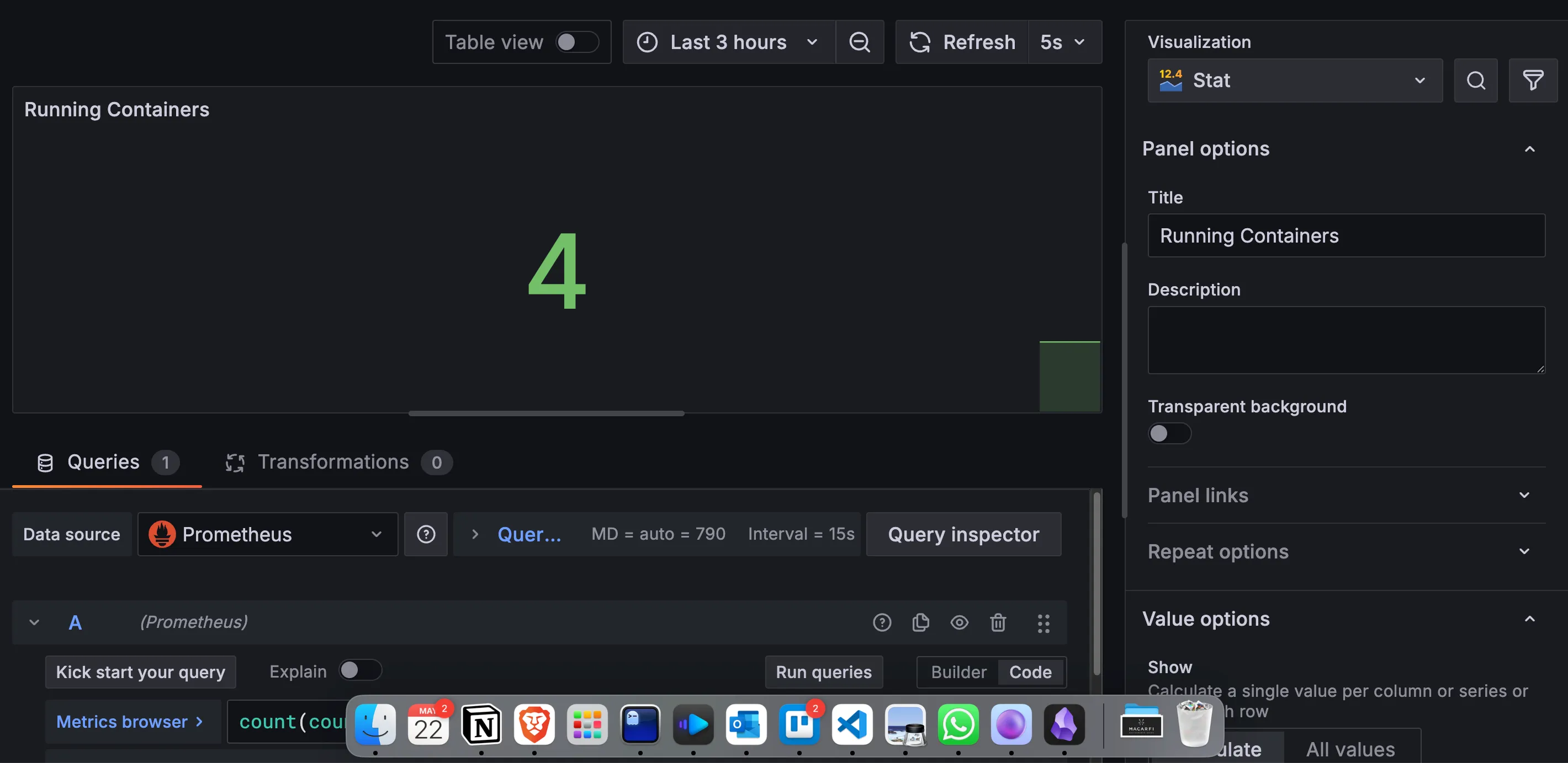 Panel de CPU por contenedor en Grafana